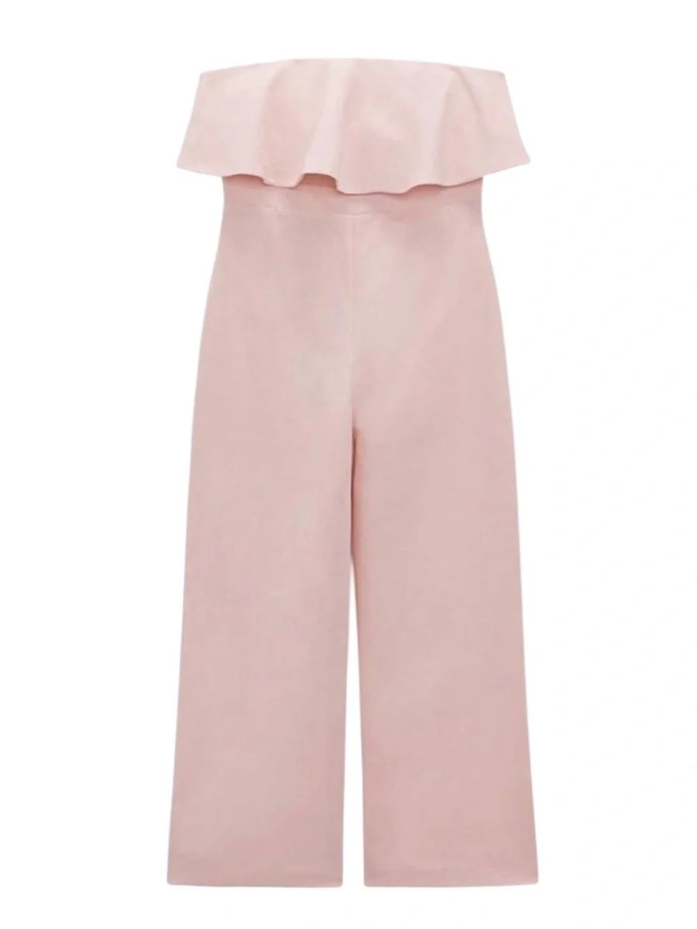 Zara Pink Linen Strapless Cropped Wide Leg Jumpsuit - S